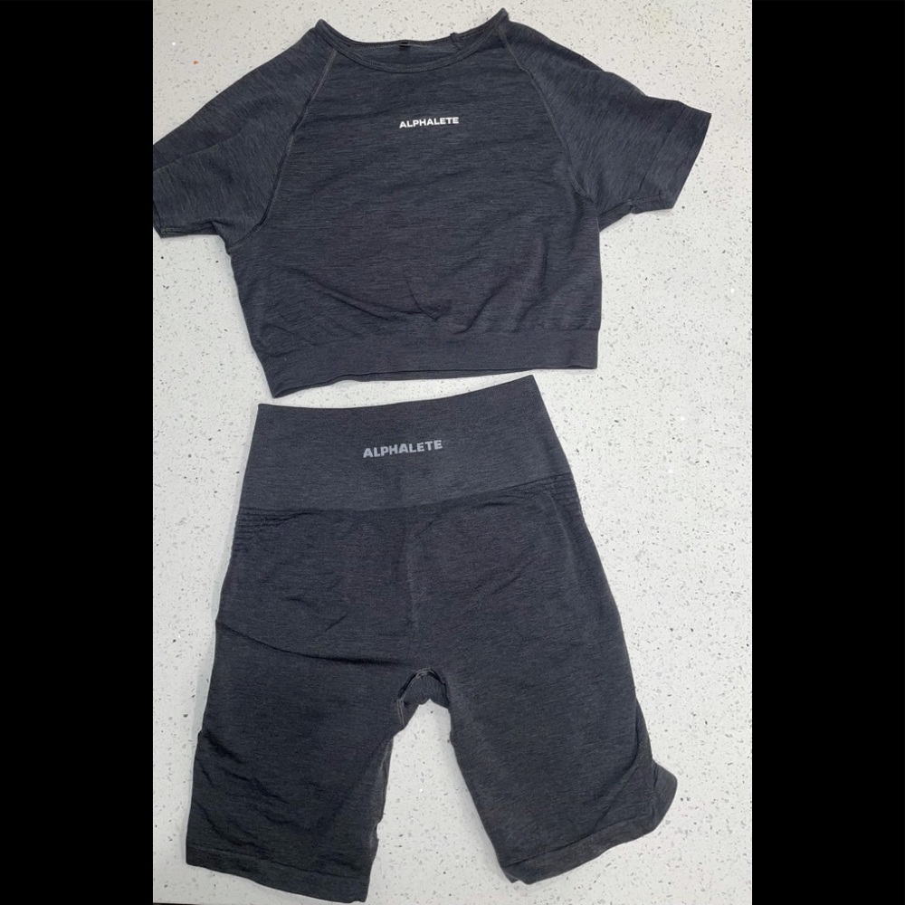 Alphalete Galaxy Grey Crop Top & Biker Shorts Set